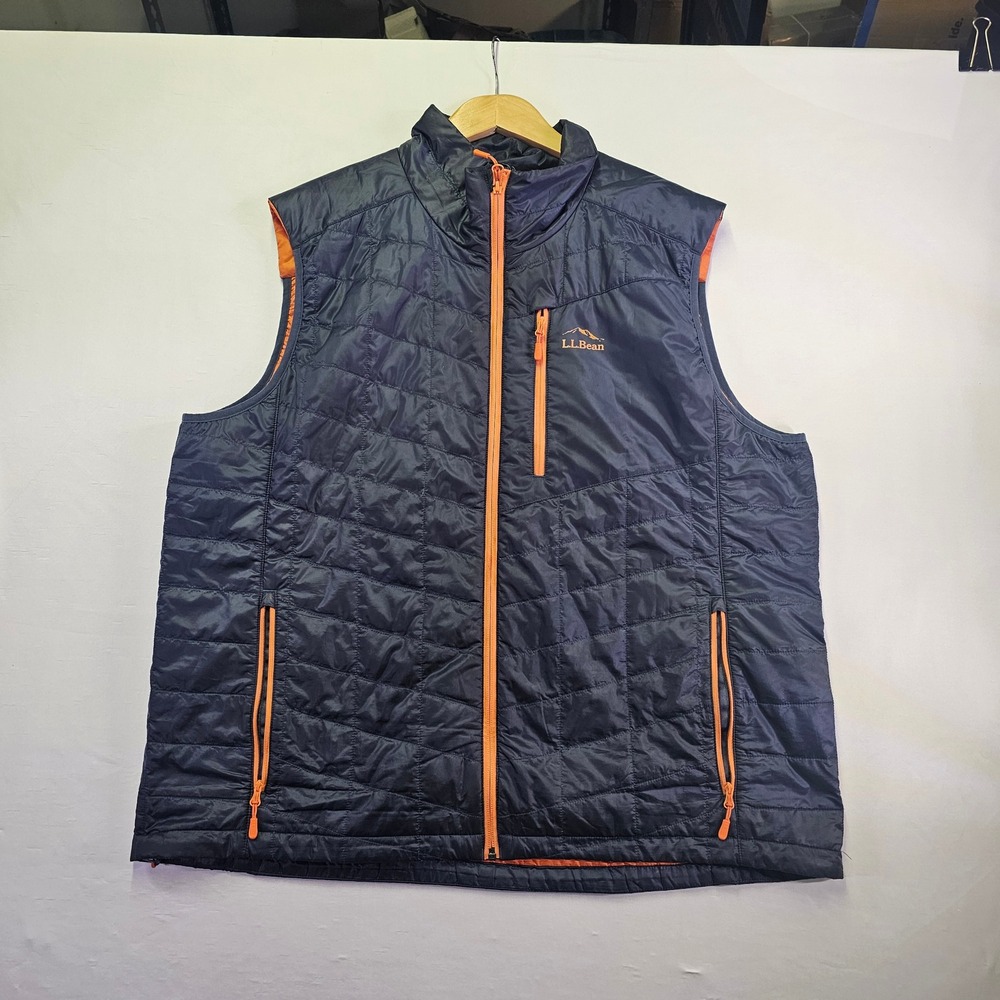 LL Bean Mens PrimaLoft Packaway Vest XXL Blue Orange Quilted Puffer 503396